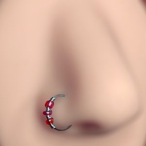 2/$18 Iridescent red Beaded hoop nose ring 20G